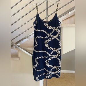 Vintage Chain Print Navy knit Dress